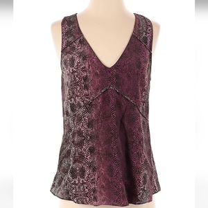 Rory Beca Woman's 100% Silk Purple Snakeskin Sleeveless V-Neck Tank Top